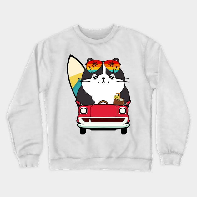 Funny Fat cat is driving to the beach Crewneck Sweatshirt by Pet Station